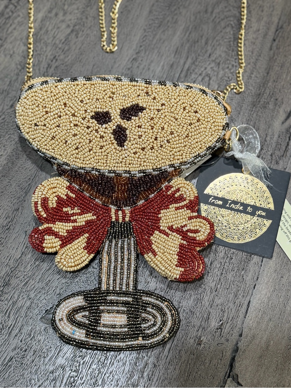 Beaded Cocktail Glass handbag -
Beige & Browns - Espresso Martini